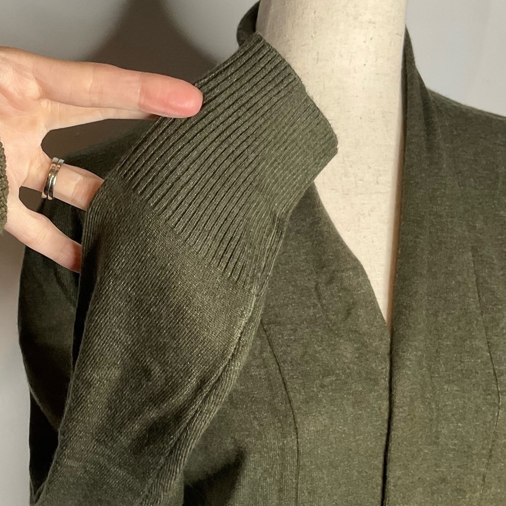 NEW Pink Clover Olive Green Shawl Collar Open Front Cardigan Sweater Size XSmall - Picture 4 of 8